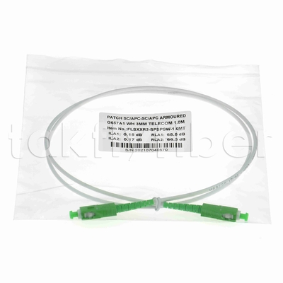 EN50575 CPR Certified SC APC Fiber Optic Patchcord Armoured Fibre Optic Patch Leads Simplex 3.0mm LSZH White Jacket