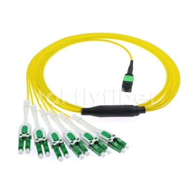 12F MPO-6x LC APC DX Uniboot SM Fiber Optic Patch Cord with Nickel Sleeve 3.0mm Diameter
