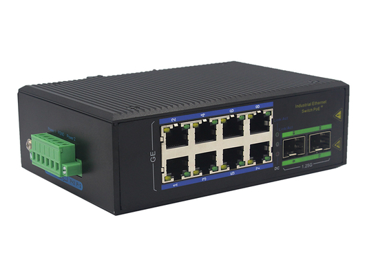 8-Port Industrial Gigabit POE Switch with 2 SFP Slots DIN-Rail Mount