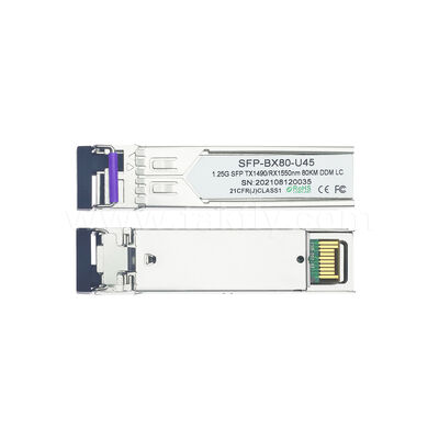 SFP 1.25gbps 80km LC Reach Tx1490nm/Rx1550nm Bi-Directional Optical Transceiver for Data Center FTTX