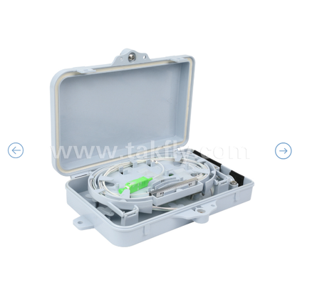 Fiber Optic Termination Box FTKS-1805-04A, 4 SC/APC SM SX Adapter, Pigtail Installed, FTTH FTTx Splicing Distribution Splitting Storage Cable Management Enclosure Wall Mount