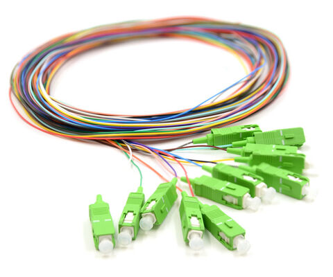 SC/APC 12‑Color Fiber Optic Pigtail Set – Color‑Coded for Easy Identification, One End Connectorized, One End Bare Fiber, for Termination Boxes, Splicing & Equipment Connection