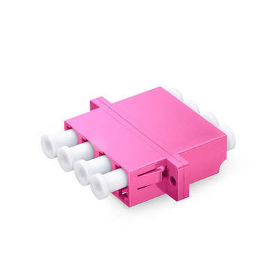 OM4 LC Quad Magenta Plastic Color Multimode Fiber Optic Adapter
