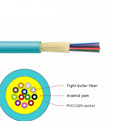 OM3 Aqua Jacket Tight Buffer Fiber Optic Cable 24 Core Indoor Fiber Distribution Cable