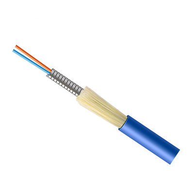 Indoor Metal 2 Core Optical Fiber Cable OFC Armoured Cable SM G657A1 PVC Blue Jacket