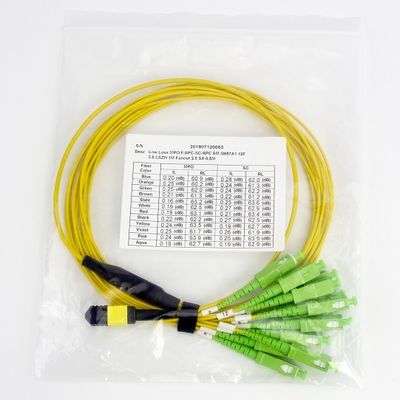 3.0mm SM 9/125 G657A 12/24 Cores MPO MTP Female To SC Fiber Optic Fanout Cable