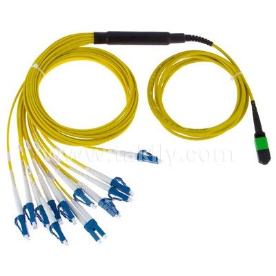 12 MPO/MTP-LC/APC SM 3.0mm Breakout Fiber Optic MPO/MTP Jumper with Yellow Jacket