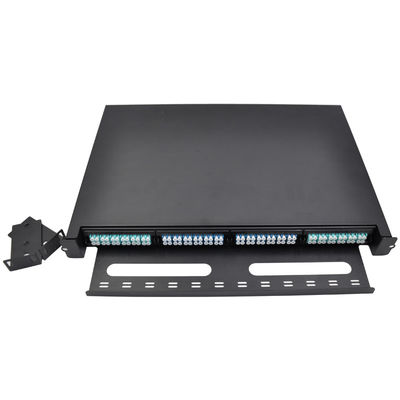 96F LC Fiber Optic Splice Tray 1U Patch Panel With Multimode OM3 Pigtails