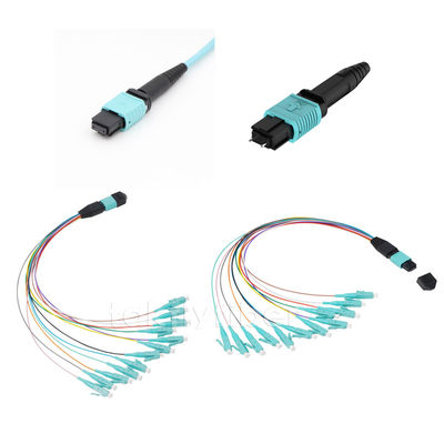 OM3 Aqua MPO Patch Cord 12/24 Cores MPO To LC Harness Fiber Cable