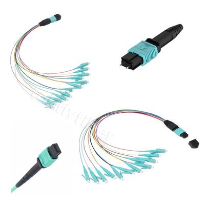 OM3 Aqua MPO Patch Cord 12/24 Cores MPO To LC Harness Fiber Cable