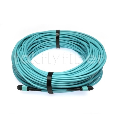 Female Aqua MPO Trunk Cable 4.5mm Dia MM OM4 12 Core Fiber Optic
