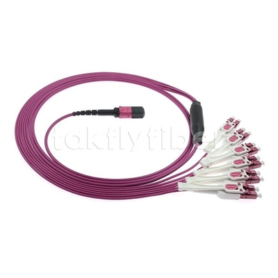 12F MPO To 6 LC Duplex Uniboot Fiber Optic Trunk Cable MM OM4 For Network Cabling