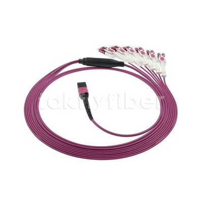 12F MPO To 6 LC Duplex Uniboot Fiber Optic Trunk Cable MM OM4 For Network Cabling