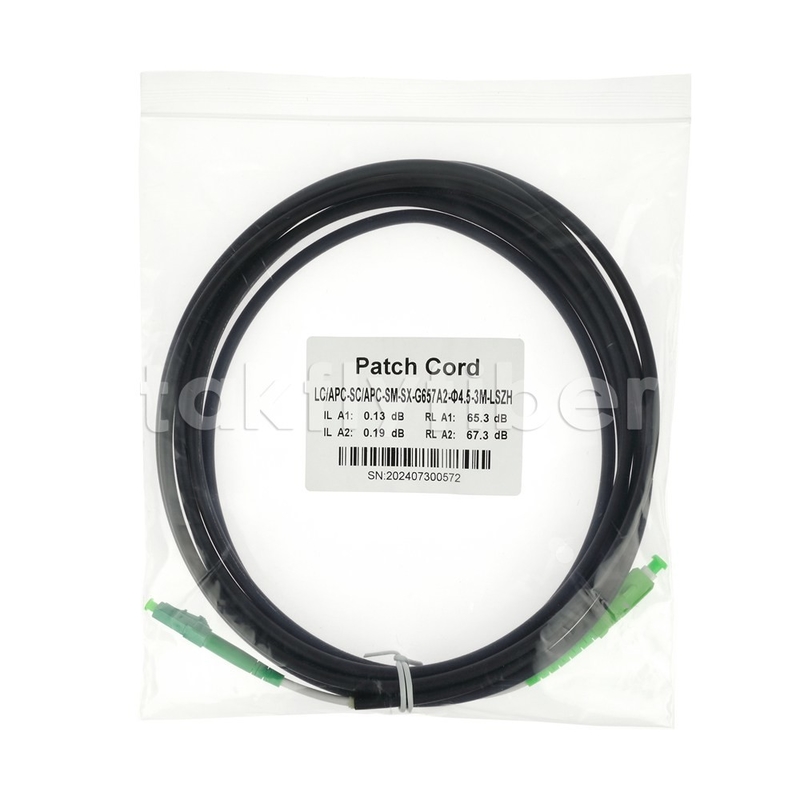 Telecom Grade CPR Dca Certified 4.5mm Double Shealth Fiber Optic Patchcord SM G657AB3 LSZH Black Jacket SCAPC To LCAPC