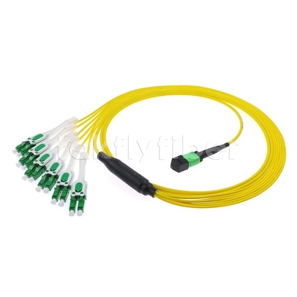 12F MPO-6x LC APC DX Uniboot SM Fiber Optic Patch Cord with Nickel Sleeve 3.0mm Diameter