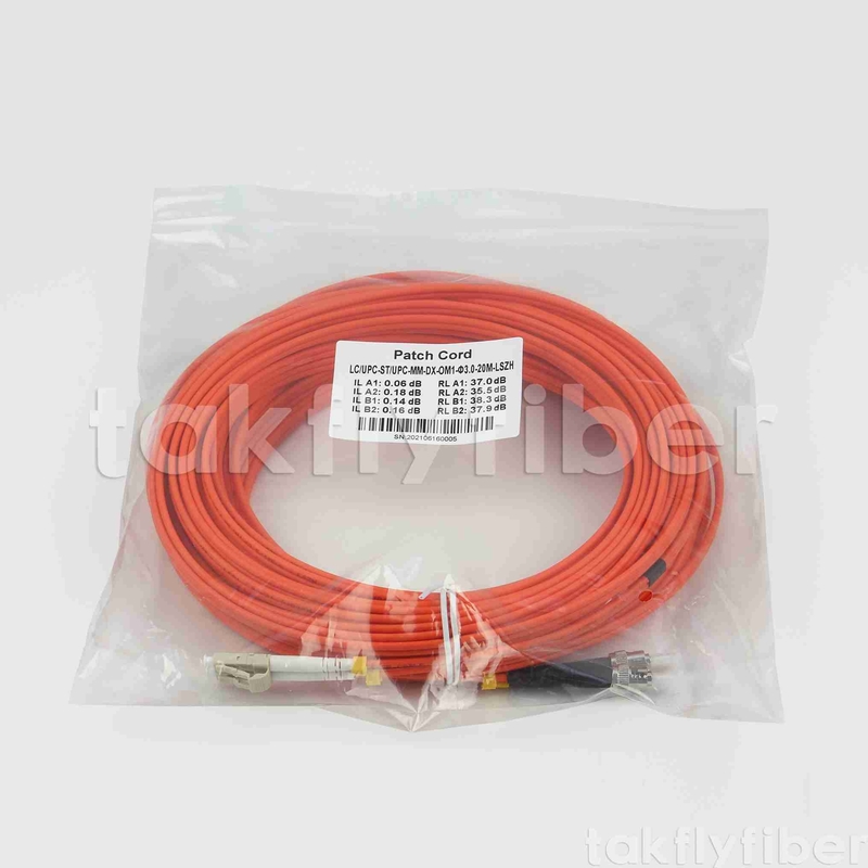 ST To LC OM1 OM2 Fiber Optic Duplex Patch Cord 3.0mm LSZH Orange Jacket For Telecom
