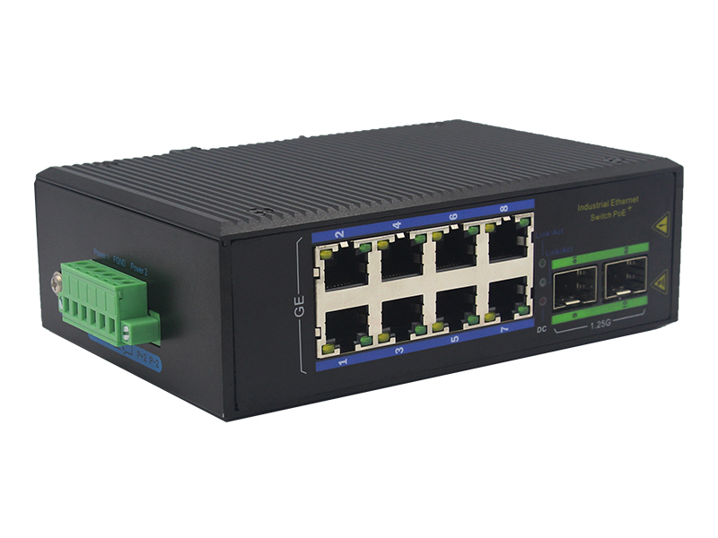 8-Port Industrial Gigabit POE Switch with 2 SFP Slots DIN-Rail Mount