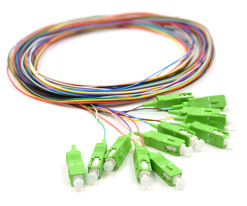 SC/APC 12‑Color Fiber Optic Pigtail Set – Color‑Coded for Easy Identification, One End Connectorized, One End Bare Fiber, for Termination Boxes, Splicing & Equipment Connection