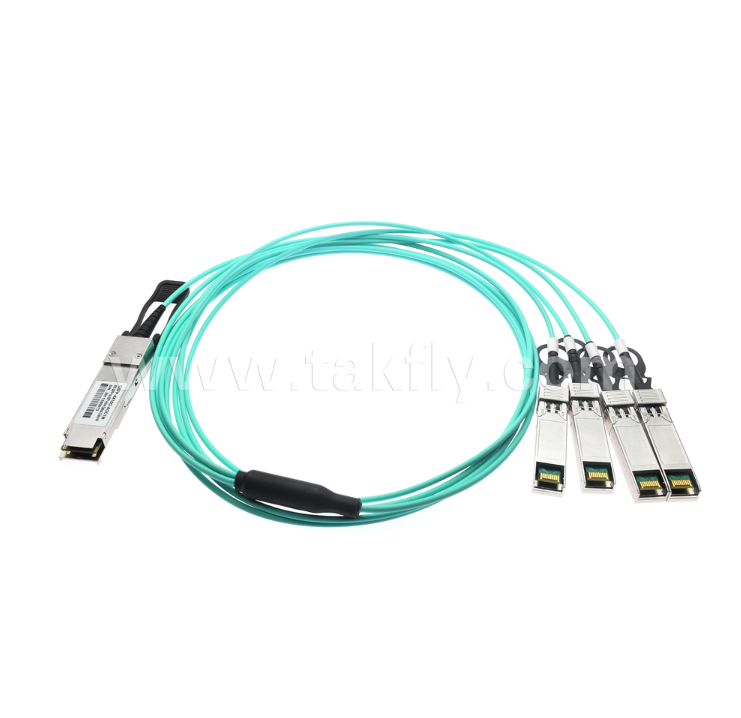40G QSFP+ to 4x10G SFP+ Active Optical Cable – Breakout, 4-Channel Full-Duplex, VCSEL, Hot-Pluggable