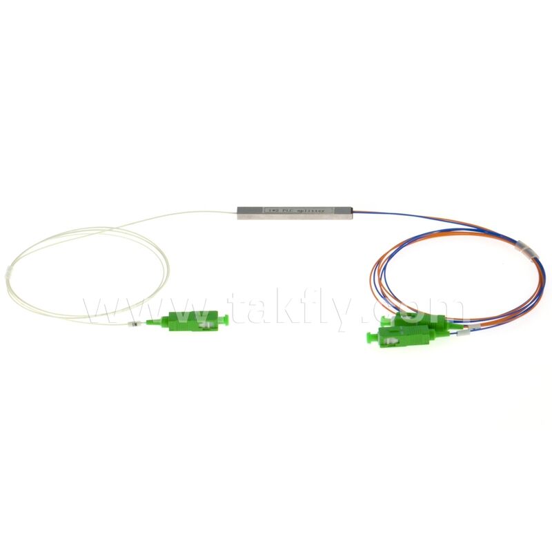 1x2 SC-APC 0.9mm/0.25mm steel tube PLC splitter with colored outlets