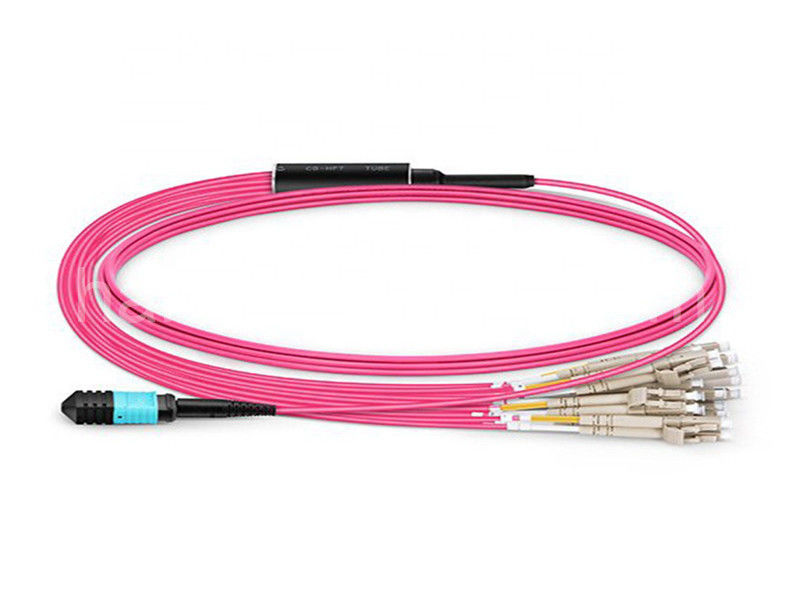 3.0mm LSZH OM4 MPO MTP UPC to LC UPC 24 Core Breackout Fiber Optic Patch Cord