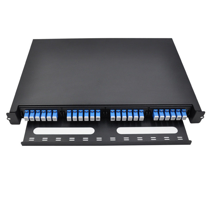 SC 24 Ports 1U Rack Mount Slide Fiber Optic Patch Panel For Data Center Cabinet