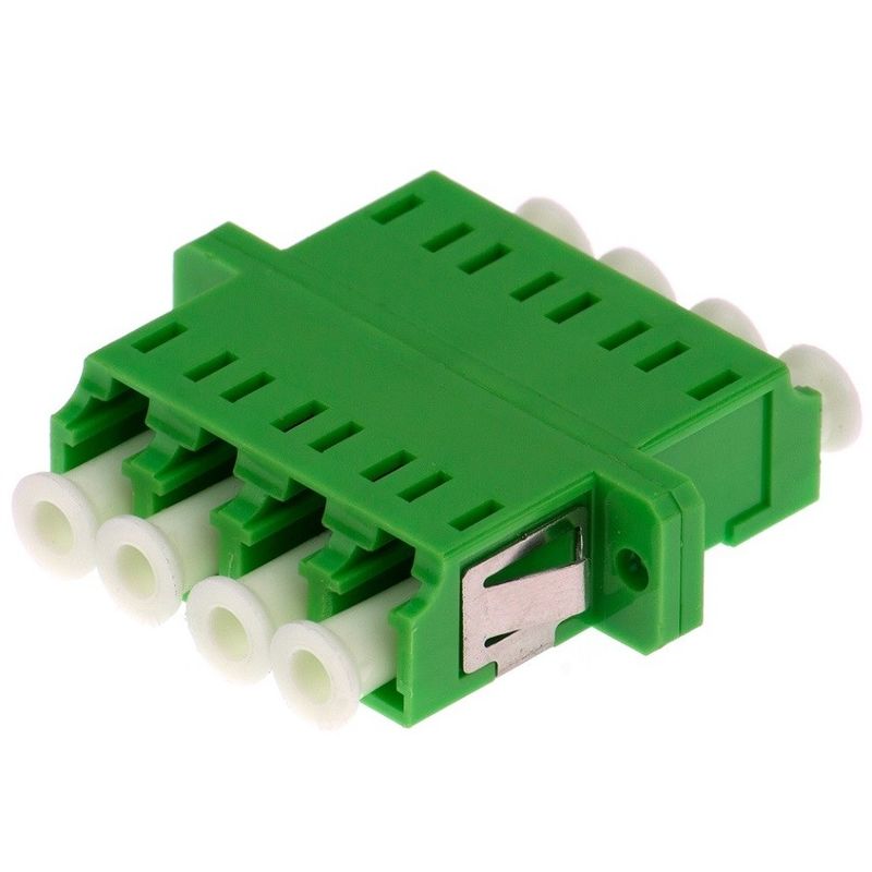 LC APC Quad Fiber Optic Adapter With Flange Singlemode Green For Telecom