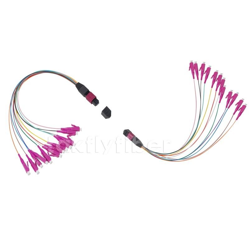 Female To LC Fiber Optic MPO Patch Cord OM4 Violet 12/24 Cores