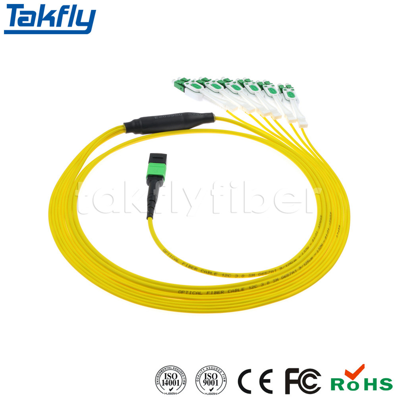 Low Insert Loss OS2 MPO To Uniboot LC Bunch Cable MTP-LC SM Fiber Optic Fanout Cable