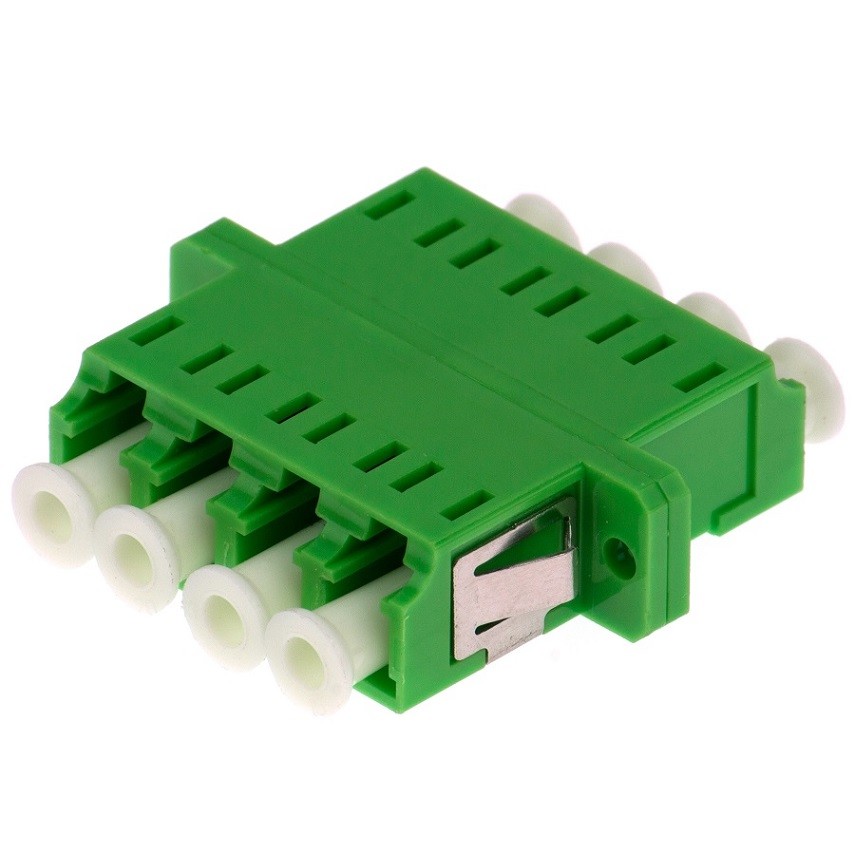 LC APC Quad Fiber Optic Adapter With Flange Singlemode Green