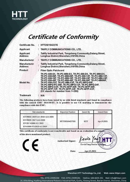 China TAKFLY COMMUNICATIONS CO., LTD. certification